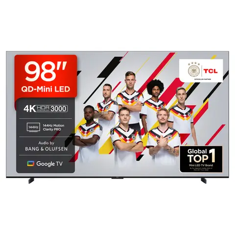 TCL Fernseher 98Q7C, 98 Zoll, QLED Mini LED, 4K HDR Premium, Dolby Vision IQ & Atmos, Google TV, 144 Hz VRR, FreeSync Premium Pro, Bang & Olufsen Sound, IMAX Enhanced