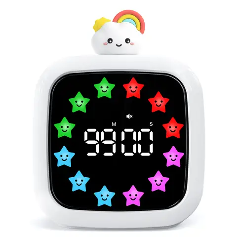 Yunbaoit Digital Visual Timer with Smiling Star Display, Silent Rechargeable 99-Minute Countdown Timer for Kids and Adults, Ideal Time Management Tool with 9 Optional DIY Color Display(Star)