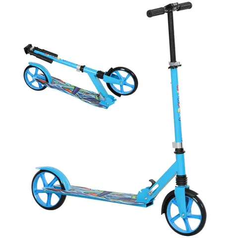 AIYAPLAY Kids Scooter, Foldable Kick Scooter with Adjustable Handlebar, 200mm Big Wheel, Rear Fender Brake Blue