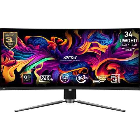 MSI MPG 341CQPX QD-OLED 34" Gaming Monitor | UWQHD | 240 Refresh Rate | Adaptive Sync | Curved Design