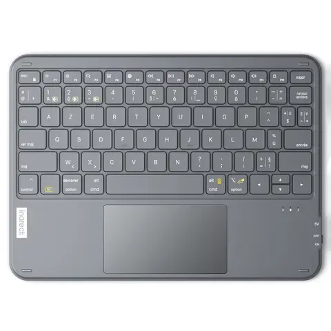 Inateck Clavier Bluetooth 3 canaux avec pavé Tactile, Clavier sans Fil AZERTY Ultra Fin et Portable, Compatible avec iPad OS,Windows et Android, KB01105 Gris