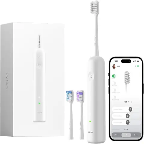 Laifen Wave Electric Toothbrush, Oscillation & Vibration Sonic Electric Toothbrush for Adults with 3 Brush Heads, IPX7 Waterproof Magnetic Rechargeable Travel Powered Toothbrush (White ABS)