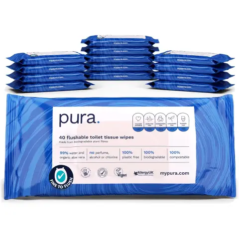 Pura Flushable Toilet Tissue Wipes 14 Pack