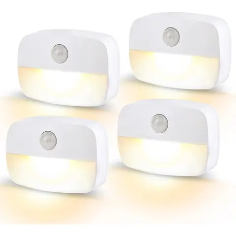VIVREAL Motion Sensor Night Lights 4-Pack with 3200K–2800K Warm White Glow， 35LM Brightness， Battery Powered， T023, New Year Sale , Top gift picks