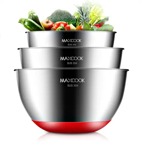 Maxcook Set of 3pcs 304SS Mixing Bowl with Silicone Base MCWA0727