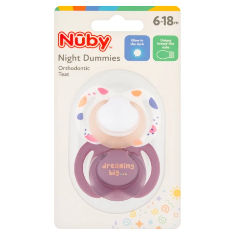 Nûby Night Dummies Orthodontic Soothers 6-18months 2 pack