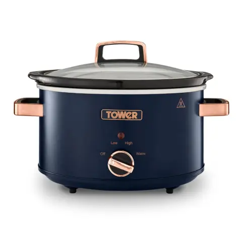Tower T16042MNB Cavaletto 3.5 Litre Slow Cooker with 3 Heat Settings, Removable Pot and Cool Touch Handles, Midnight Blue and Rose Gold