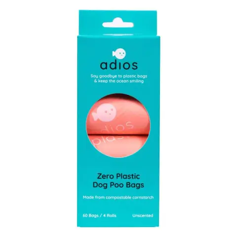 Adios Plastic Compostable Poo Bags in Pink 4 Rolls (60 Bags)
