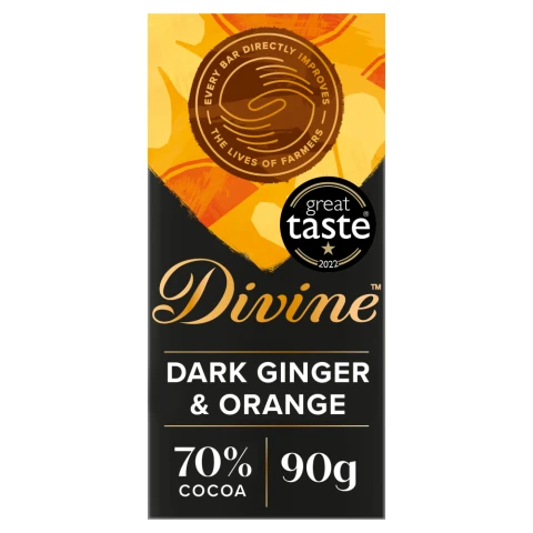 Divine Chocolate 70% Dark Chocolate with Ginger & Orange 90g