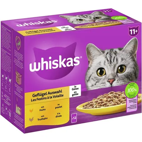 Whiskas 11+ katzenfutter geflügelauswahl in gelee, 12 x 85 g (1 packung)