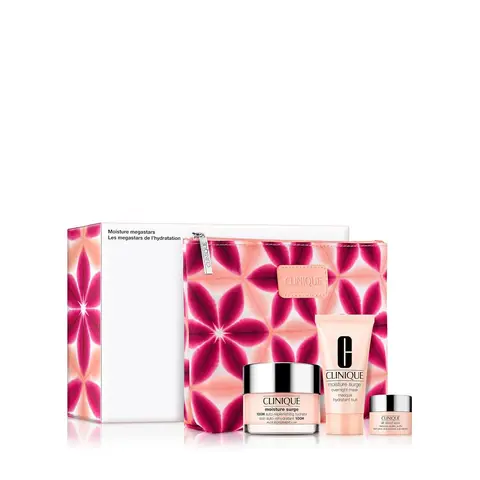 Clinique Moisture Megastars Giftset 4-delig (Moisture Surge 100H Hydrator 50ml + Overnight Mask 30ml + All About Eyes 5ml + Tasje)