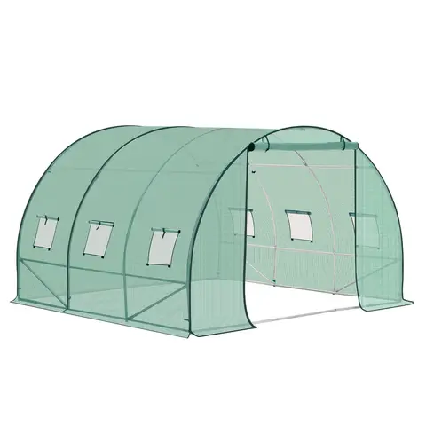 WOLTU Garten-Gewächshaus, Garten-Gewächshäuser, mit 1 Tür und 6 Fenstern, 300x300x200 cm, Robuste Stahlrohre, PE-Abdeckung 140g/m², Grün
