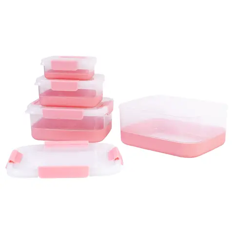 Boxedhome Food Storage Container Set, 4-Pieces, Pink, BPA-Free, Stackable, Leakproof Silicone Ring Lid, Waterproof, Dishwasher Safe, Suitable for Kitchen and Office Food Storage
