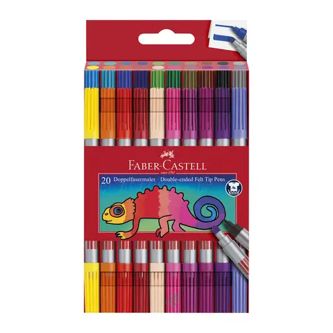 Faber-Castell Double-Ended Fibre-tip Pen Set, Assorted Colours, Box of 20
