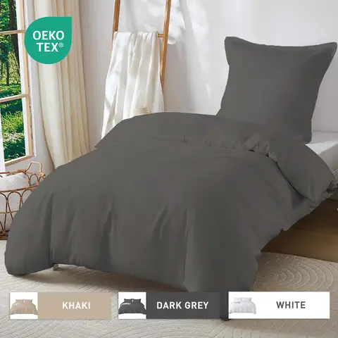 LeBonsoir Parure de lit avec housse de couette 140 x 200 cm et 1 taie d'oreiller 65 x 65 cm - Gris foncé
