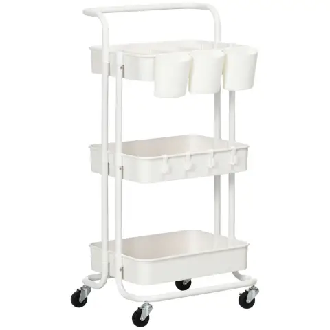 Homcom Storage Trolley Metal 3 Shelves White