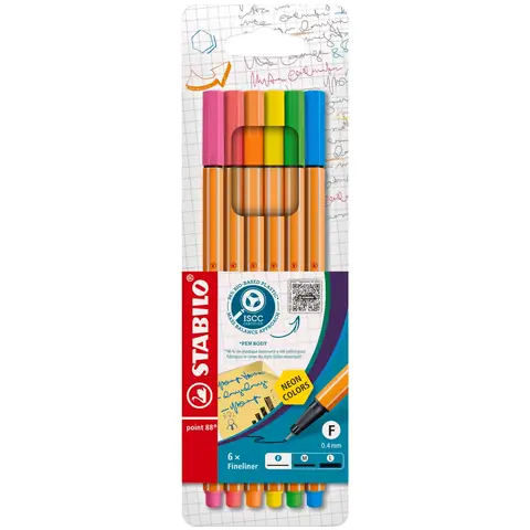 Stabilo Fineliner point 88 Lot de 6 stylos néon