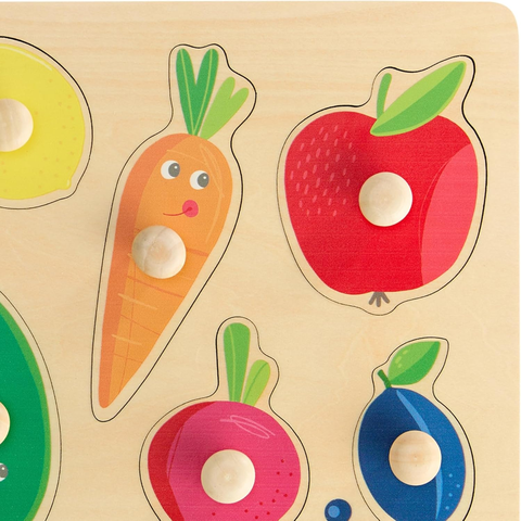 HABA Greifpuzzle Obst & Farben – Erstes Holzpuzzle mit großen Knöpfen – Farben Lernen & Formen erkennen – Für Kinder ab 12 Monaten – 2011811001