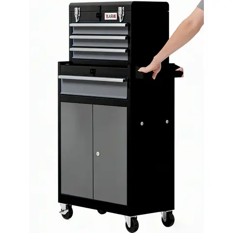 AIRAJ Tool Chest 4-Drawer | Rolling Tool Chest with Wheels | Detachable Top Metal Tool Box | Garage Storage Cabinet for Repair Room,Warehouse | Sturdy and Durable| Black