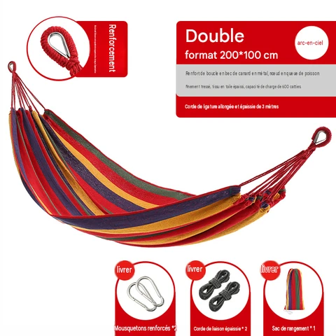 VXOYO Hamac double, Hamac en toile épaisse arc-en-ciel 200 x 100 cm, Nœuds renforcés en métal, Corde solide de 3 m, Charge maximale 300 kg