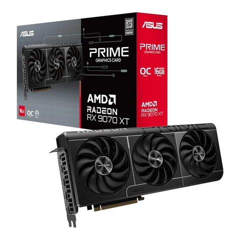 ASUS PRIME RX9070 XT OC Grafikkarte, PCIe5, 16 GB DDR6, HDMI, 3x DisplayPort, 3030 MHz Takt, übertaktet, kompakt, SFF-tauglich