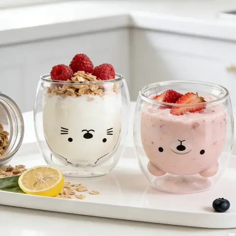 Ju7cer  Glass CupTea Glasses Drinking Glasses Coffee Glass Straw2  260ml 2pcs