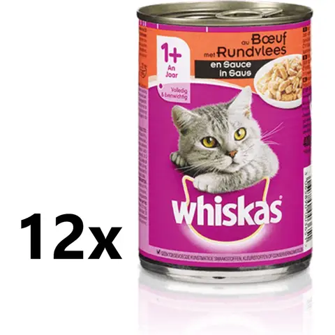 WHISKAS Pâtée au bœuf pour chats adultes - 12 x 400 g