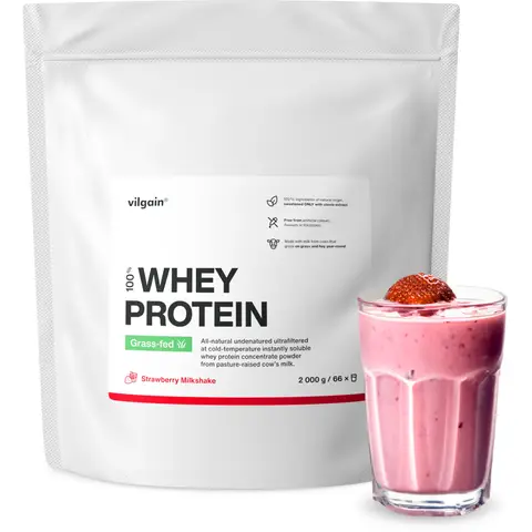 Vilgain Grass Fed Whey Protein Strawberry Milkshake Protein Nutrition Powder - 2000g
