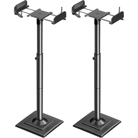 Universal Speaker Stand, Height Adjustable, Speaker Stand with Extendable Support Plate and Internal Cable Duct for Shelf Speakers, 5 kg Load Capacity, 1 Pair