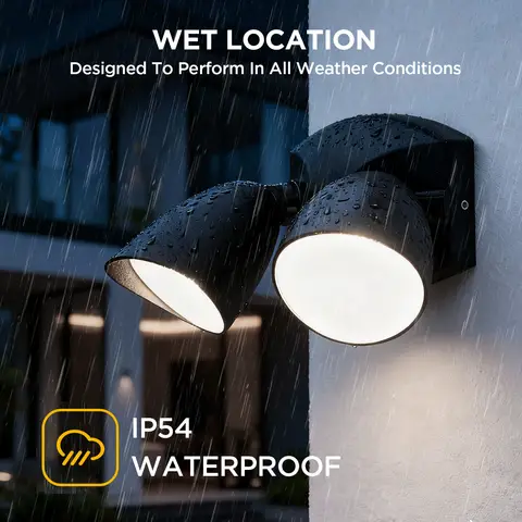 LUTEC 1800Lumen 20Watt Dual-Head Floodlight Outdoor, Full Metal Design, Waterproof Exterior Security Wall Light 4000K for patio, Garden, Yard-Black