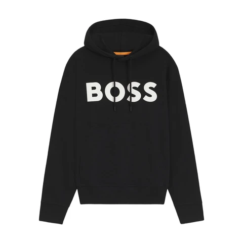 BOSS Relaxed-fit Hoodie in Cotton Terry with Large Logo - Black