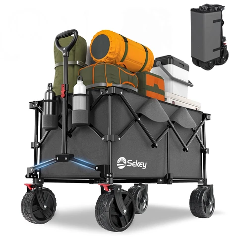 200L Faltbarer Festival-Trolley mit All-Terrain Extra-Breiten Rädern und Bremse 4011, Grau