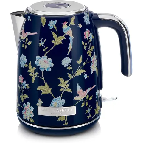 VQ Laura Ashley Jug Kettle, 1.7L, Rapid Boil, Hand-Applied Elveden Navy Print, Vintage, Stainless Steel, Floral - VQSBPKK278LANUK