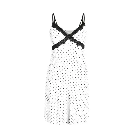 IZURIA narrow lace v-neck white polka dot suspender dress  L