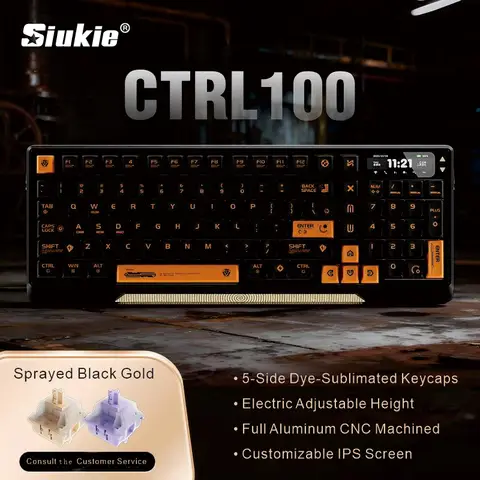 【Innovative Motorized Lift】Siukie CTRL100 CNC Aluminum Mechanical Keyboard, HMX Cream Taro HIFI Switches, Customized IPS Screen, Gasket Mount, Tri-Mode Wireless, 96% Layout, US QWERTY, Sparkling Black