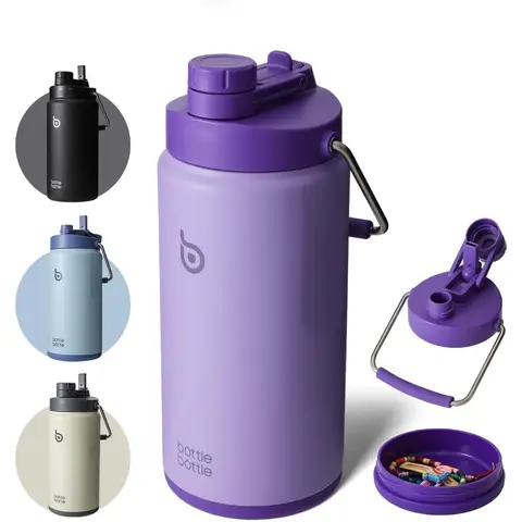 Bottle Bottle Edelstahl-Wasserflasche, vakuumisoliert, mit 2-in-1 Strohhut-Deckel, Lila, 64 oz (1,89 l), Neujahr-Angebot, Top-Geschenkideen