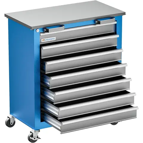 LARBANKE 7-Drawer Rolling Tool Chest with Key Locking System | 360° Lockable Wheels & 4 Padded Feet | Can Be Combined into Large Workbench | Tool Storage Cabinet for Garage & Workshop