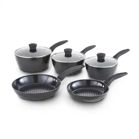 Tower Diamo 5 Piece Cookware Set with Black Diamond Non-Stick Ceramic Coating - Black