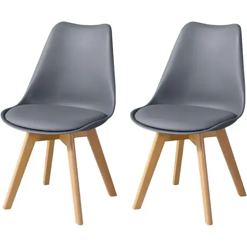 CLIPOP Grey Dining Chairs Set of 2 Upholstered Kitchen Chair with Wooden Legs and Soft PU Seat, Retro Lounge Corner Chair for Office Lounge Kitchen Furniture 040dgy deep grey 54*48*83 cm