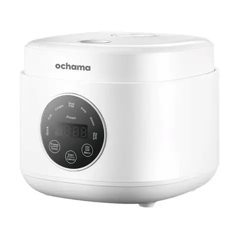 Ochama Rijstkoker 2 L, 500 W, Binnenpot met PFOA‑vrije keramische coating, Geschikt voor 2‑3 personen, 7 kookfuncties, Timer en warmhoudfunctie, Inclusief stoommandje en rijstlepel