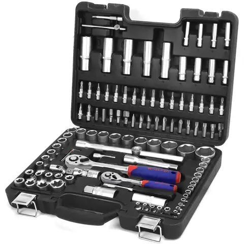 WORKPRO 108-Piece 1/4"&1/2" Drive Socket Set with Bits Quick Release Ratchet Wrench - CR-V Mechanic Tool Set for DIY, Car Repair