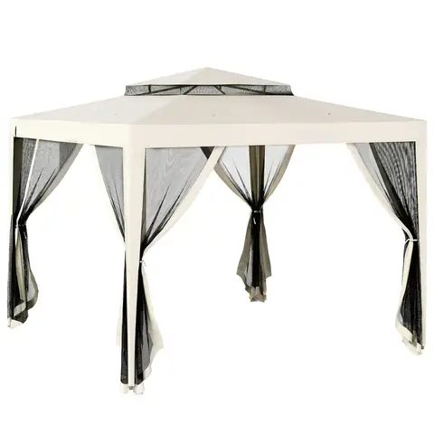 Outsunny 3 x 3 m Gazebo, Netting Party Tent, Patio Canopy Outdoor Event Shelter with Double Tier Roof for Activities, Shade Resistant, Cream White