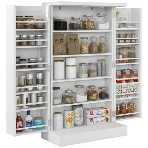 HOMCOM Kitchen Cupboard, 104cm Freestanding Pantry Cabinet, Kitchen Storage Organiser with Double Doors, 5 Tiers White