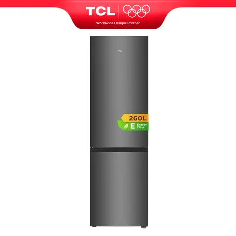 TCL koel-vriescombinatie 260 L, koelkastinhoud 187 L, vriezerinhoud 73 L, compact formaat 55 cm, Fresh Zone, omkeerbare deur, verstelbare poten [Energieklasse E] RF338BSE0
