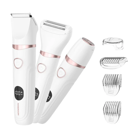 MAXGROOM 3-in-1 Women's Bikini Trimmer, Travel Portable Cordless Shaver, Replaceable Blades, IPX7 Waterproof Easy to Clean, Ceramic Blades, Women's Gift, White, BM2310