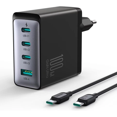 Joyroom JR-TCG04EU 100W GaN charger 3x USB-C USB-A + USB-C / USB-C cable 100W - black