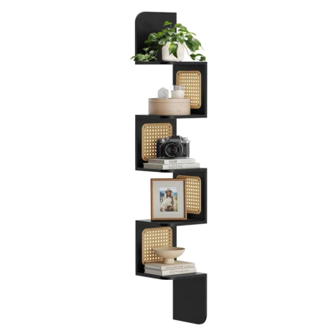 VASAGLE 5-stufige Eckregal, Wandregal, Ausstellungs-Floating-Regal im Wohnzimmer, Büro, Küche, Schlafzimmer, für Pflanzen, CDs, Dekorationen, modern, Tintenschwarz