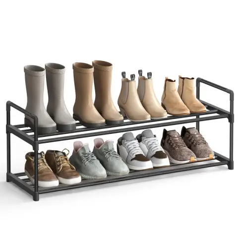 Songmics Shoe Storage Rack Metal Slat 2 Shelves Black L:92cm