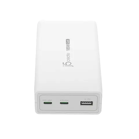 j5create JUP37185W 185W GaN PD 3.1 USB-C® 3-Port Charger-UK, Black