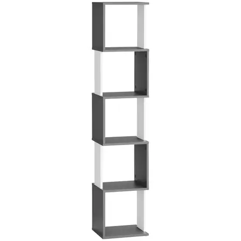 HOMCOM Modern 5-Tier Bookshelf, Freestanding Bookcase Storage Shelving for Living Room Home Office Study White and Dark Grey